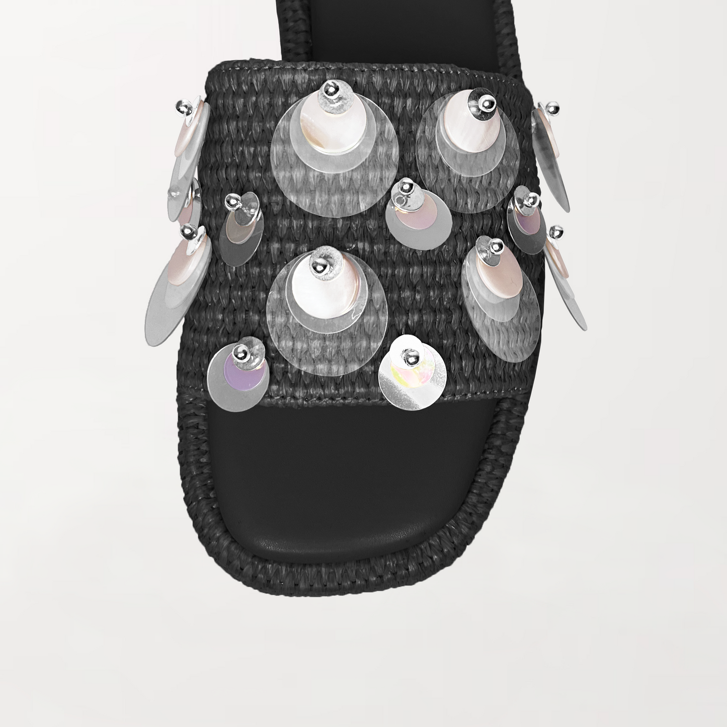 PLATFORM PAILLETTE EMBELLISHED RAFFIA SANDALS